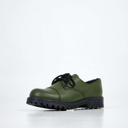 Green leather unisex military-grade boots with direct-injected PU sole by Samelin. Available in sizes 36-38.