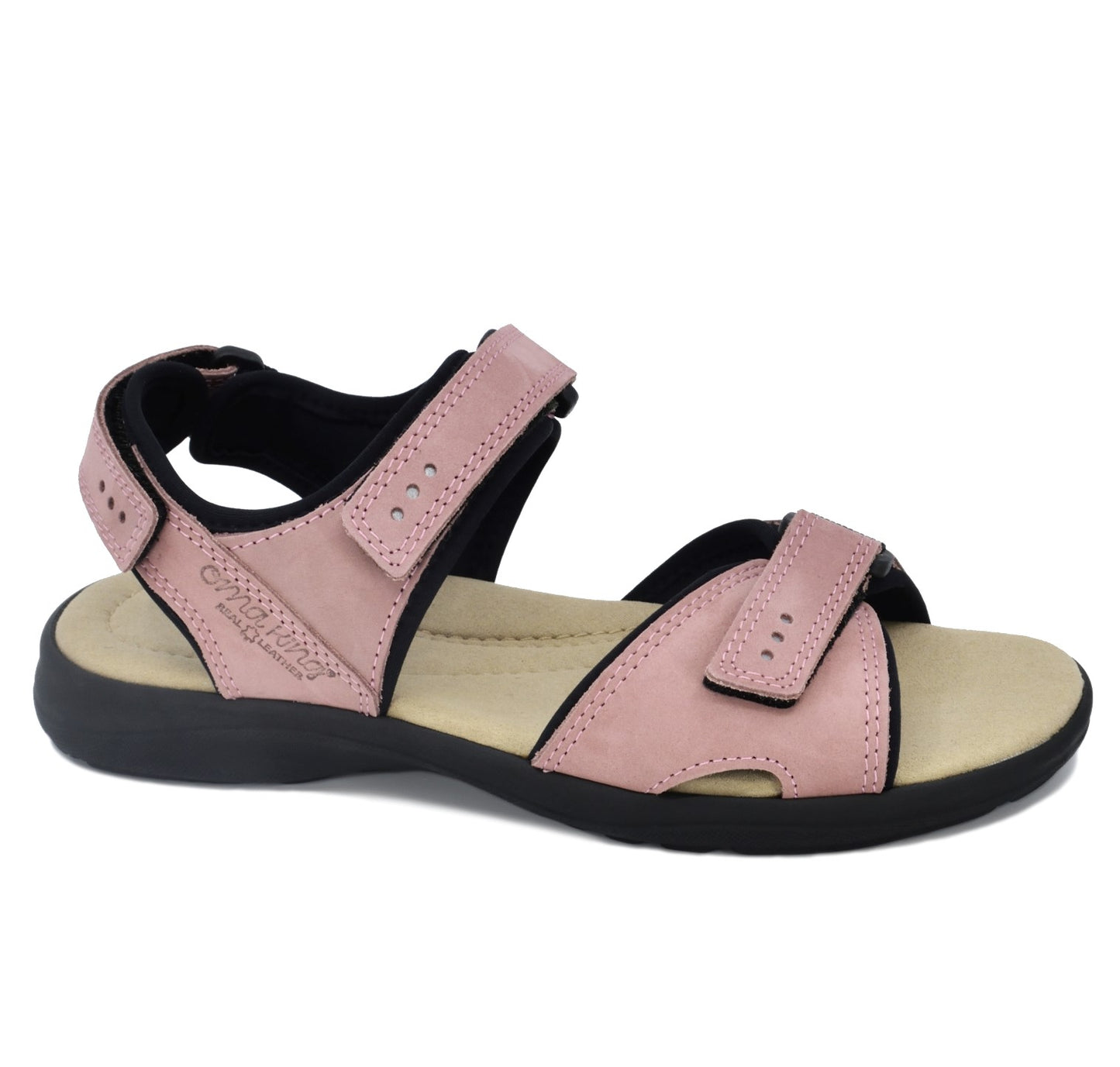 Pink handcrafted leather sandals for women by Omaking with adjustable straps and arch support. Perfect for everyday wear.