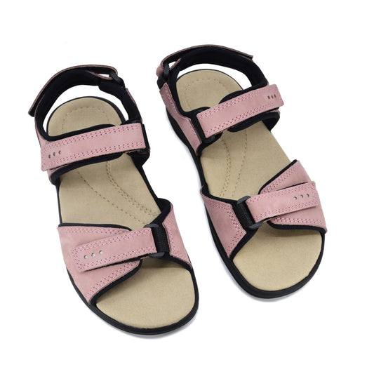 Pink lightweight leather sandals for women by Omaking, featuring adjustable straps and arch support.