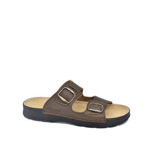Brown Märt handmade leather sandals with adjustable buckles, anatomical support, crafted in Estonia by Omaking.
