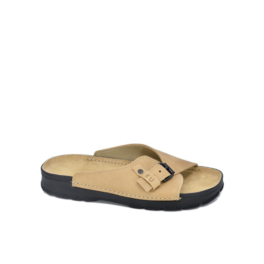 Beige TOKU Rome sandals by Omaking with adjustable strap, cushioned footbed, and durable sole. Available in sizes 36-38.