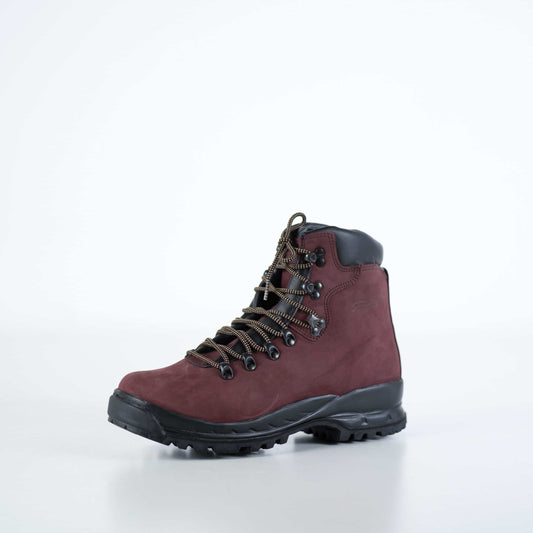 Waterproof burgundy nubuck leather hiking boots with 4-layer membrane and antibacterial insole by Samelin