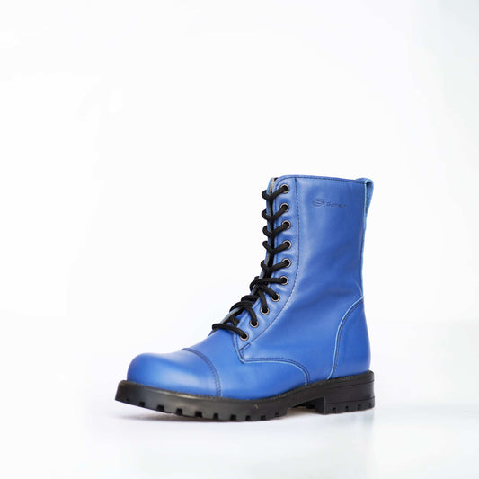 511 Blue Leather Combat Boots - Unisex Punk Style Military