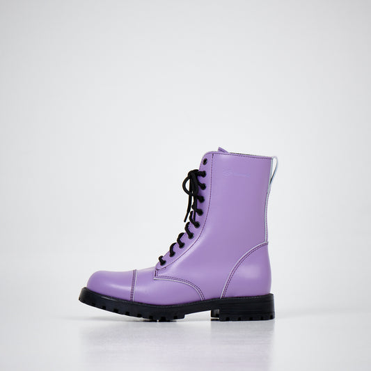 Purple leather NATO standard military combat boots by Samelin with antibacterial insole and direct-injected PU sole.