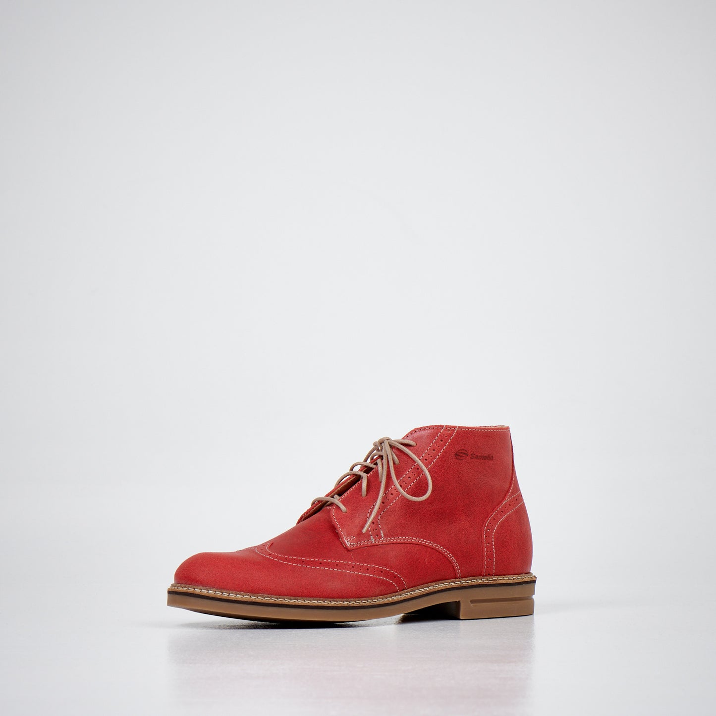 Red suede ankle boots with lace-up front, brand Samelin, available in sizes 39, 40, and 41.