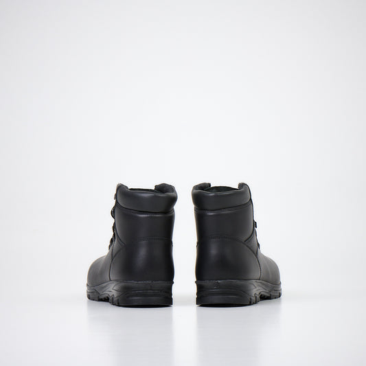 Black waterproof boots with lace-up design and cushioned ankles by Samelin, available in sizes 37, 38, and 39.