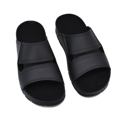 Black Miku sandals by Omaking with dual adjustable straps and cushioned footbed, available in sizes 39, 40, and 41.