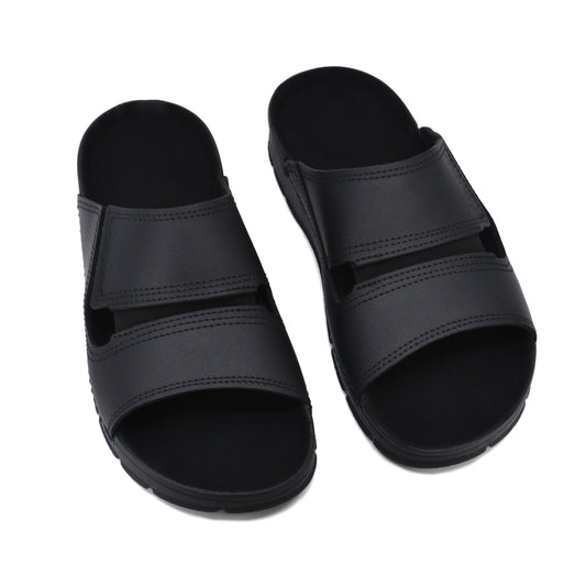 Black Miku sandals by Omaking with dual adjustable straps and cushioned footbed, available in sizes 39, 40, and 41.