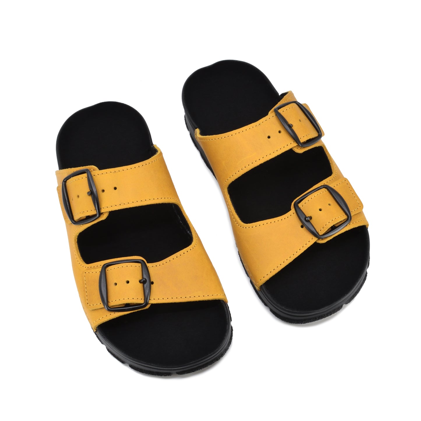 Ocre Meeliku sandals by Omaking with dual buckle straps and a black sole, available in sizes 36, 37, and 38.