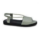 Green handmade leather sandals with ergonomic design and EVA sole by TOKU, available in shoe sizes 36-38.