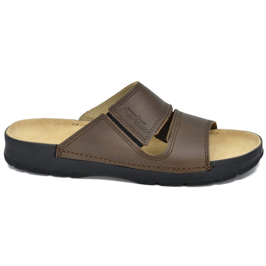 Brown Miku sandals by Omaking with a comfortable slide-on design and cushioned footbed. Available in sizes 41, 42, 43.