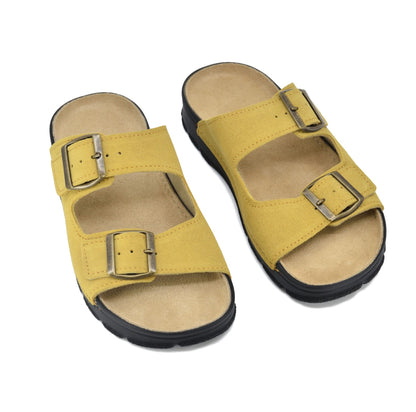 Yellow Meeliku sandals by Omaking with two adjustable buckles and a comfortable footbed, available in sizes 36-38.