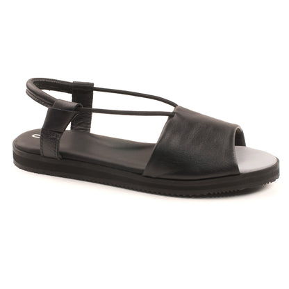 Black handmade leather sandals by TOKU with ergonomic design and open toe. Available in sizes 36-38.