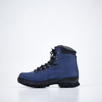 Navy waterproof hiking boots made of nubuck leather with antibacterial insoles by Samelin. Sizes 36-38 available.