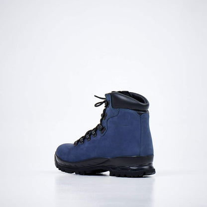 Navy nubuck leather hiking boots with waterproof design and antibacterial insole by Samelin