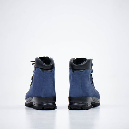 Waterproof navy Nubuck leather hiking boots by Samelin with high ankle support and durable soles.
