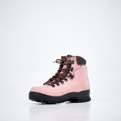 Pink nubuck leather waterproof hiking boots with Vibram sole from Samelin, featuring antibacterial insoles and breathable de