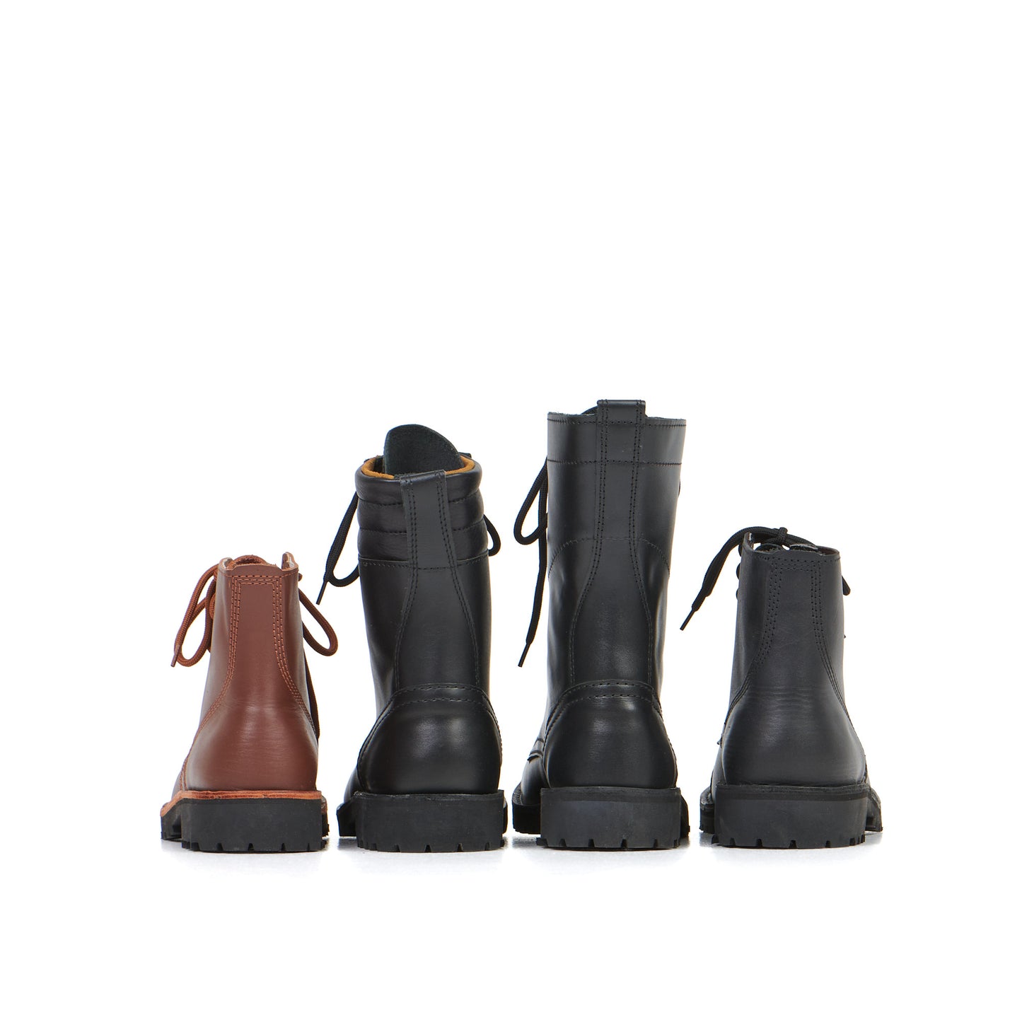 Brown and black leather ankle boots with lace-up fronts and rugged soles, available in sizes 40, 41, and 45 by AIPI.