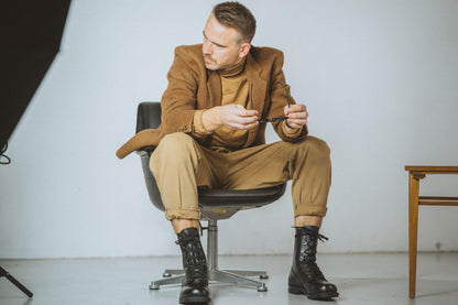 Black full-grain leather M77 Norwegian combat boots with lace-up design and antibacterial insole by Samelin.