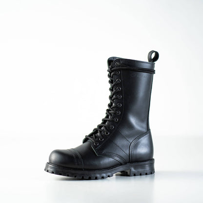 Black water-repellent leather aviator boots with antibacterial insole and direct-injection sole by Samelin.