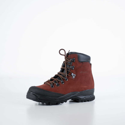 Samelin 553P waterproof nubuck leather hiking boots in Rosso Aragosta color with sturdy grip sole and laces.