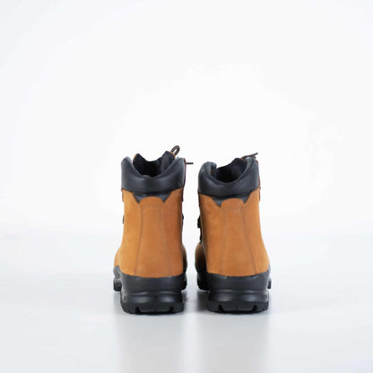 Brown nubuck leather hiking boots with waterproof design, ankle support, and durable outsole by Samelin.