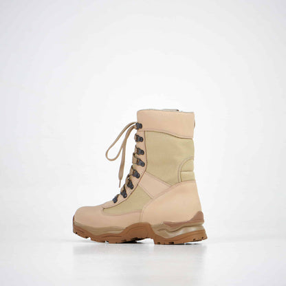 Tan waterproof nubuck leather desert boots with zipper and antibacterial insole by Samelin.