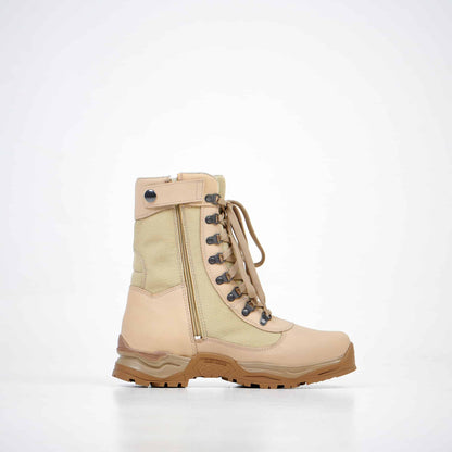 Beige waterproof nubuck leather military desert boots with zipper and antibacterial insole by Samelin.