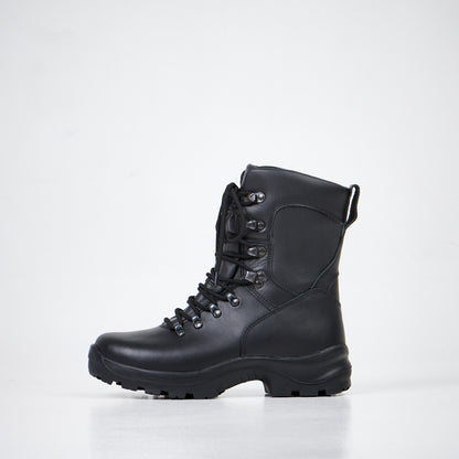 Black waterproof combat boots with lace-up design, featuring sturdy soles, by Samelin, available in sizes 38-40.