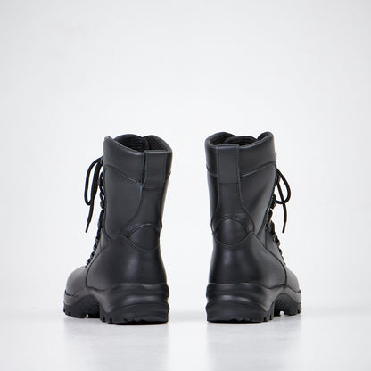 Black waterproof combat boots with lace detailing, available in sizes 38-40 by Samelin.