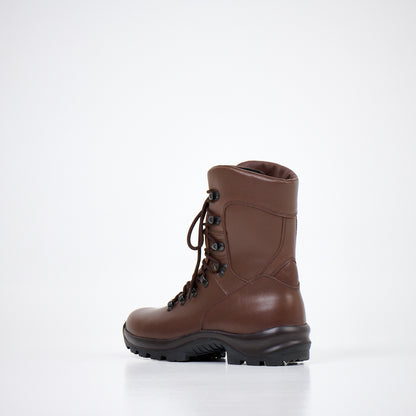 Dark brown waterproof leather combat boots with anatomical insole and dual-layer sole by Samelin.