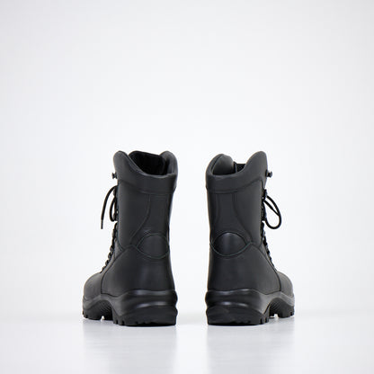 Black waterproof leather combat boots with lace-up design, anatomical insole, by Samelin. Size variants available.