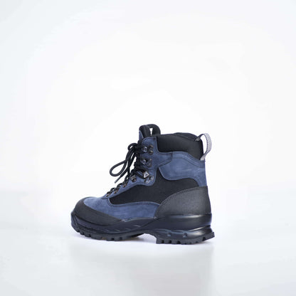 Navy waterproof nubuck leather hiking boots with breathable material, lace-up design, and rugged sole by Samelin