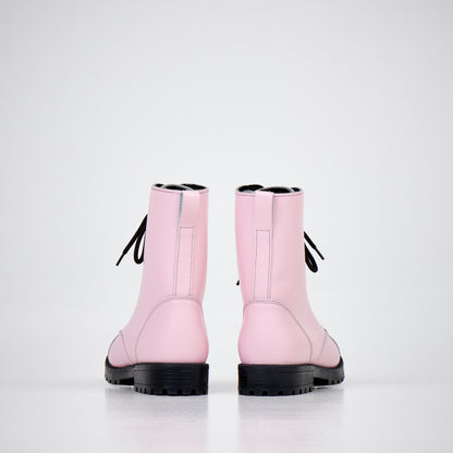 Pink leather ankle boots with laces, Estonian NATO quality, water-repellent, by Samelin.