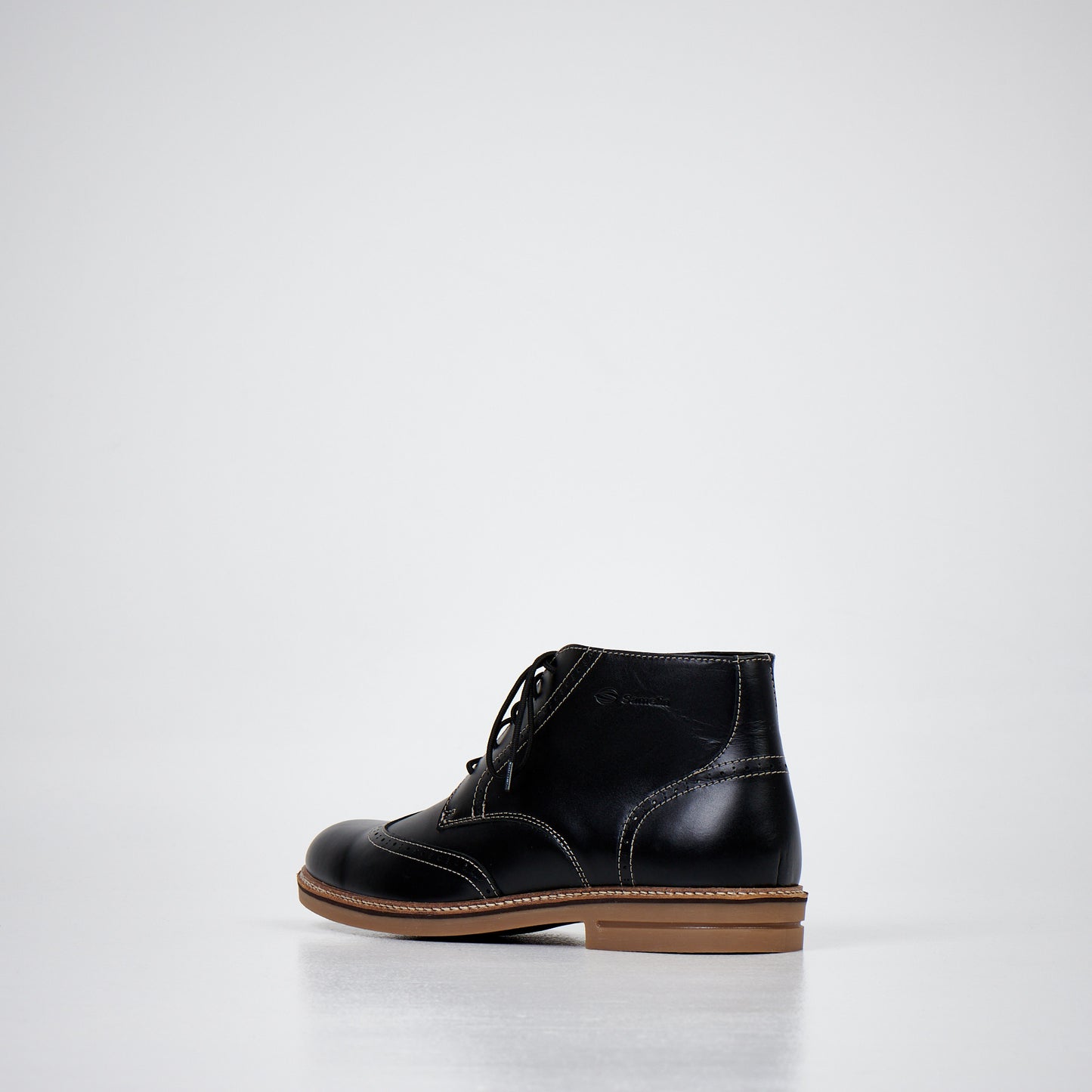 Dark brown leather ankle boots with laces, featuring a low heel, by Samelin, available in sizes 39, 40, and 41.